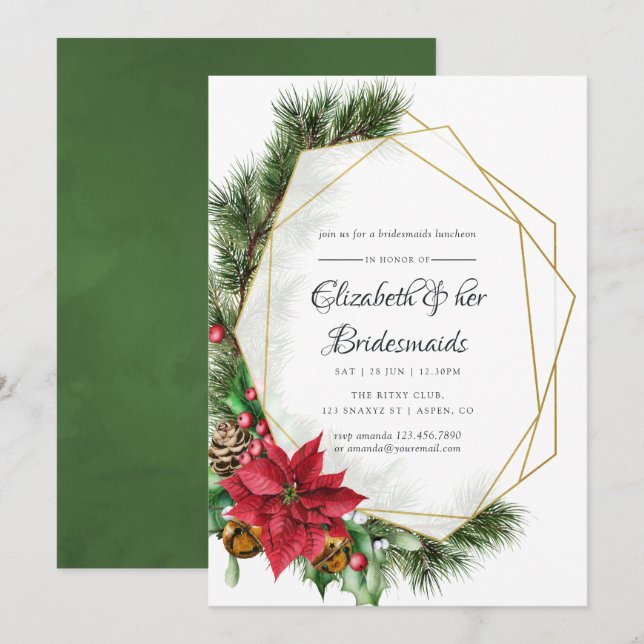 Christmas Geometric Wedding Bridesmaids Luncheon Invitation (Front/Back)