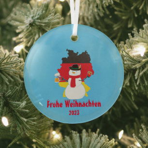 Christmas German Flag snowman Glass Ornament
