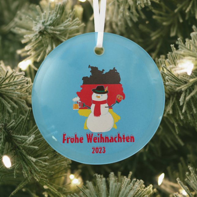 Christmas German Flag snowman Glass Ornament (Insitu)