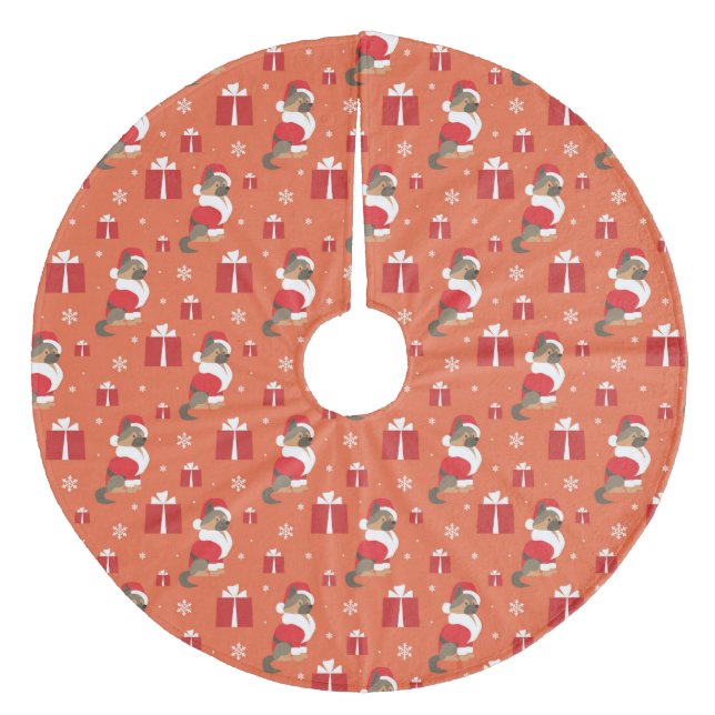 Christmas German Shepherd And Presents Pattern Fleece Tree Skirt (Front)