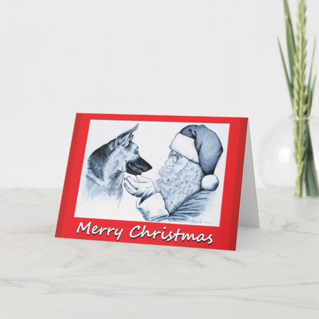 Christmas German Shepherd and Santa Claus Card (Front)