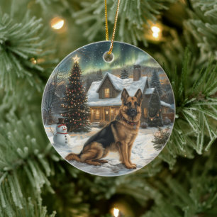 Christmas German Shepherd Dog Ceramic Ornament