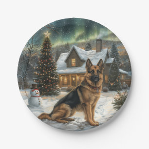 Christmas German Shepherd Dog Paper Plate