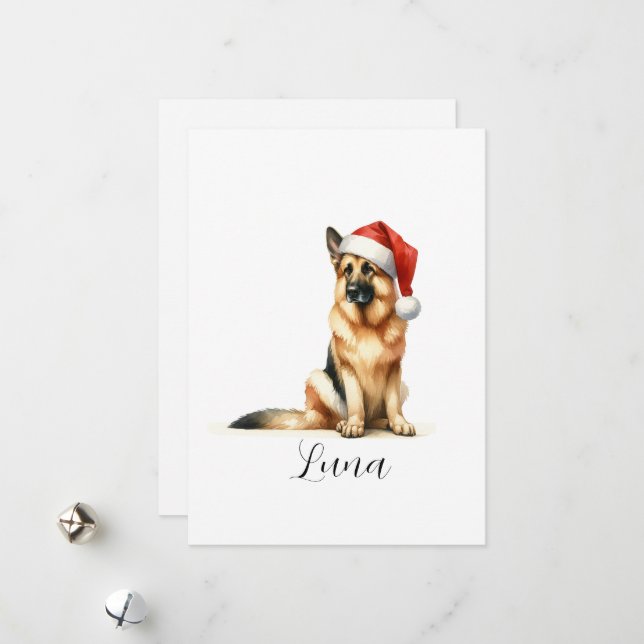 Christmas German Shepherd Dog Santa Hat  Holiday Card (Front/Back In Situ)