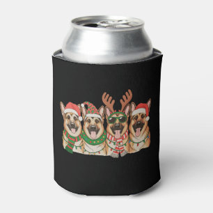 Christmas German Shepherd Dog Xmas Lights Santa Can Cooler