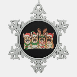 Christmas German Shepherd Dog Xmas Lights Santa Snowflake Pewter Christmas Ornament