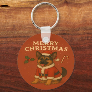 Christmas German Shepherd Dog Xmas Santa Dog Keychain