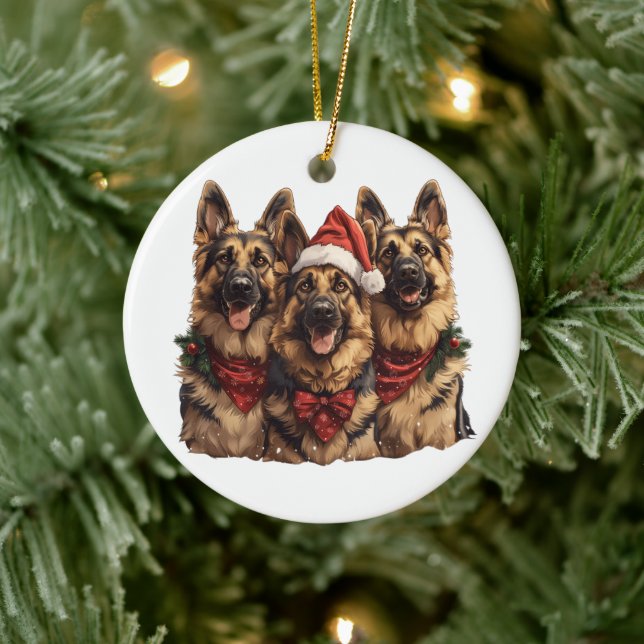 Christmas German Shepherd Dogs Ceramic Ornament (Tree)