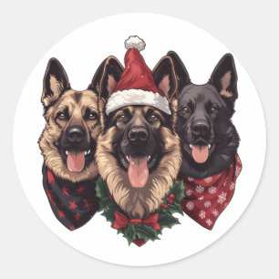 Christmas German Shepherd Dogs Classic Round Sticker