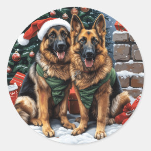 Christmas German Shepherd Dogs Classic Round Sticker