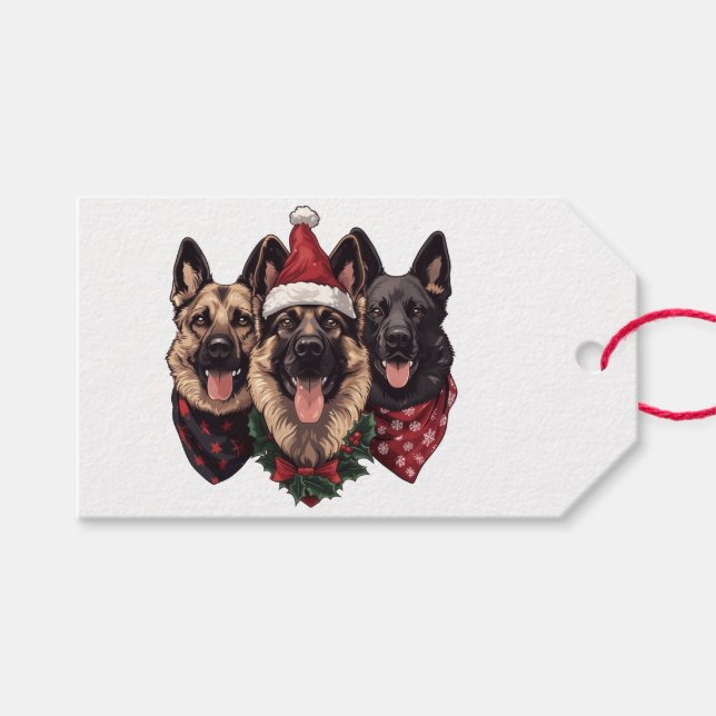 Christmas German Shepherd Dogs Gift Tags (Front (Horizontal))