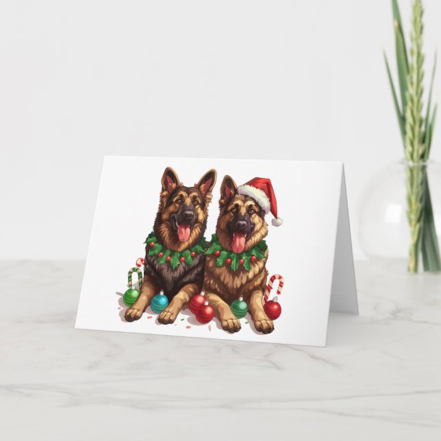 Christmas German Shepherd Dogs Holiday Card (Front)
