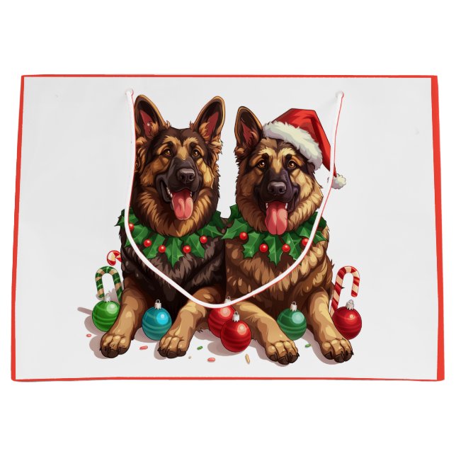 Christmas German Shepherd Dogs Large Gift Bag (Front)