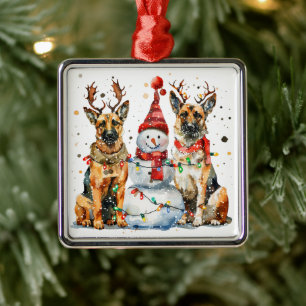 Christmas German Shepherd Dogs Metal Ornament