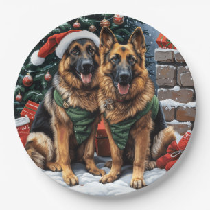 Christmas German Shepherd Dogs Paper Plate