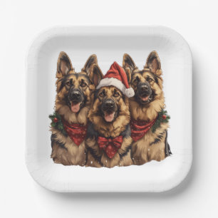 Christmas German Shepherd Dogs Paper Plate