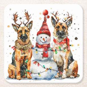 Christmas German Shepherd Dogs Square Paper Coaster