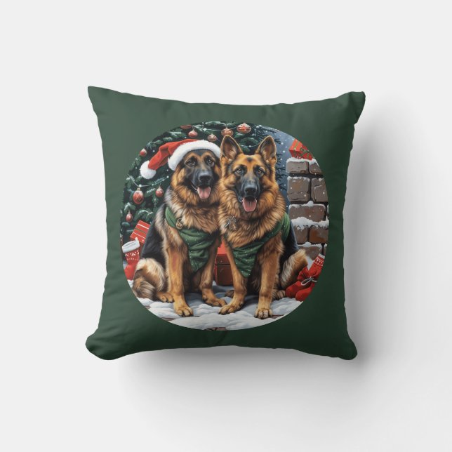 Christmas German Shepherd Dogs Throw Pillow (Front)