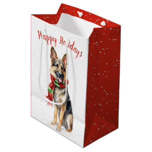 Christmas German Shepherd In Snowflakes Medium Gift Bag