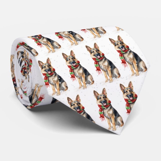 Christmas German Shepherd In Snowflakes Tie (Rolled)