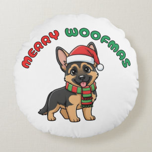 Christmas German Shepherd: Merry Woofmas Round Pillow