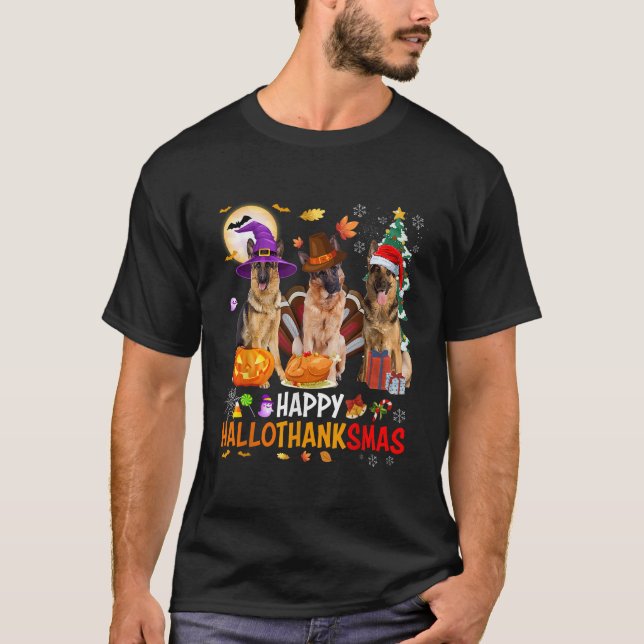 Christmas German Shepherd Santa Halloween Hallotha T-Shirt (Front)