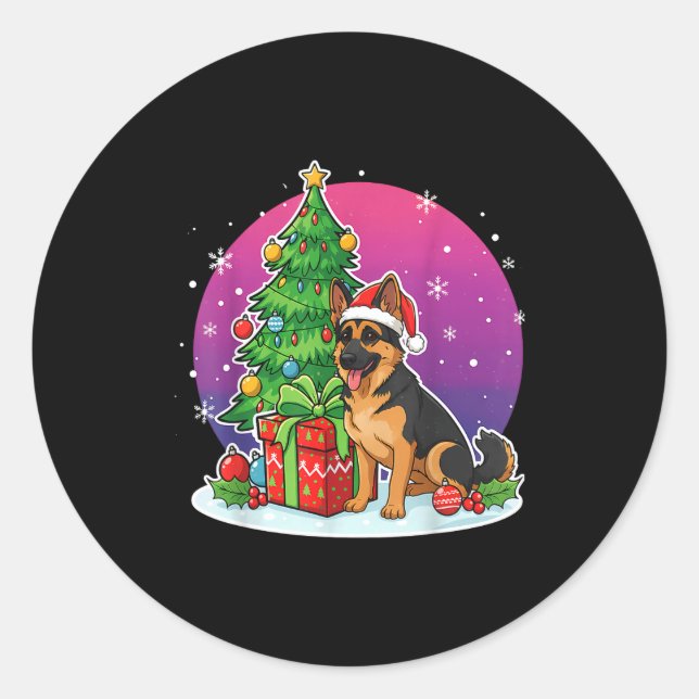 Christmas German Shepherd Santa Hat Xmas Men Women Classic Round Sticker (Front)