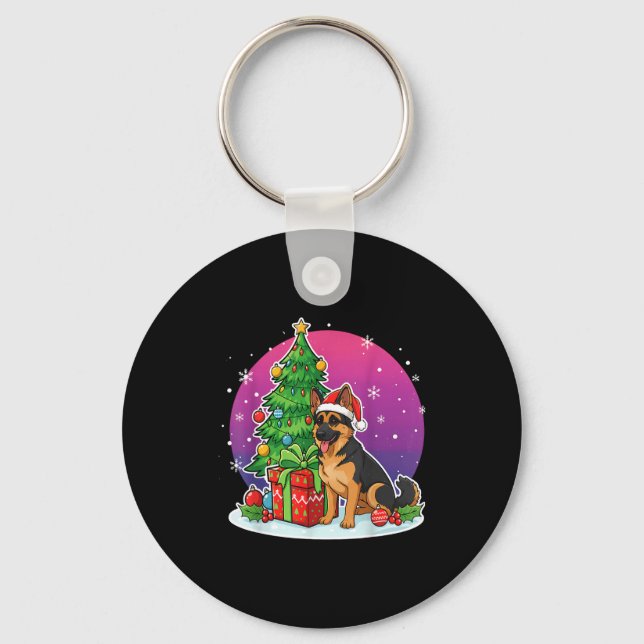 Christmas German Shepherd Santa Hat Xmas Men Women Keychain (Front)