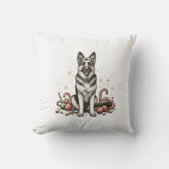 Christmas German Shepherd Throw Pillow (Front)