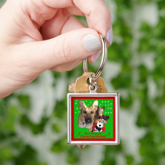 Christmas German Shepherd & Toy Reindeer Keychain (Hand)