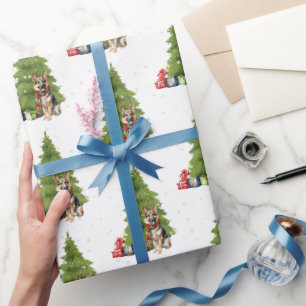 Christmas German Shepherd With Gifts Wrapping Paper