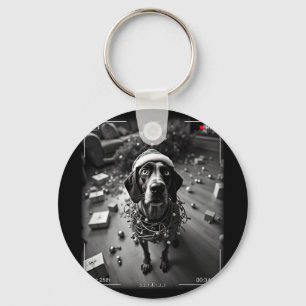 Christmas German Shorthaired Pointer Caught On Cam Keychain