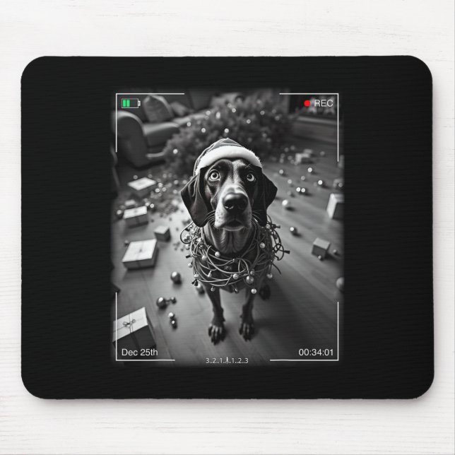 Christmas German Shorthaired Pointer Caught On Cam Mouse Pad (Front)