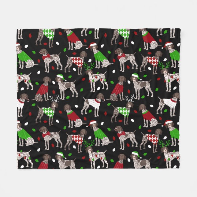 Christmas German Shorthaired Pointer Fleece Blanke (Front (Horizontal))