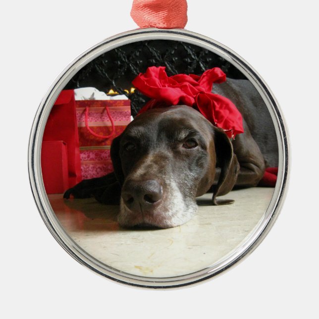 Christmas german shorthaired pointer metal ornament (Front)