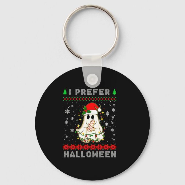 Christmas Ghost I Prefer Halloween Ugly Xmas Men W Keychain (Front)