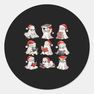 Christmas Ghost Reading Book Lovers Soky Ghost San Classic Round Sticker
