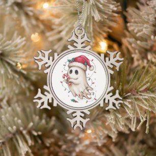 Christmas Ghost Santa Hat Candy Cane Xmas Lights Snowflake Pewter Christmas Ornament
