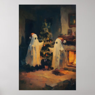 Christmas Ghost Wall Art Cozy Holiday Print, Xmas