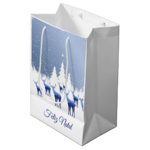 Christmas Gift Bag Blue Deer Feliz Natal