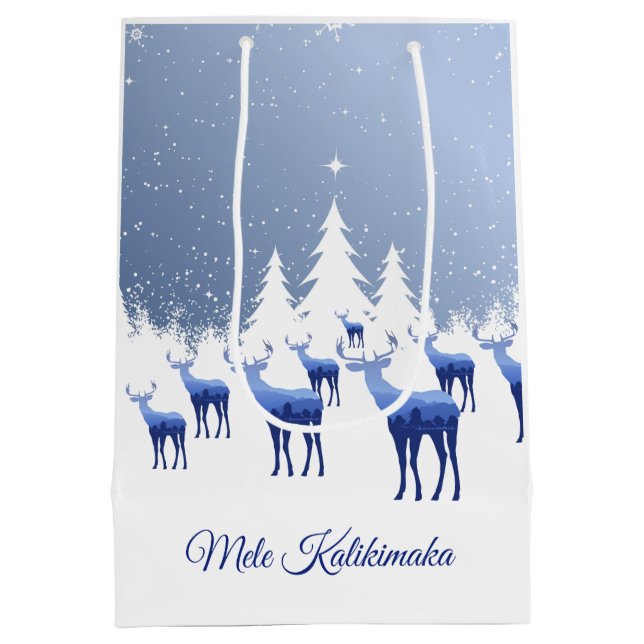 Christmas Gift Bag Blue Deer Mele Kalikimaka (Back)