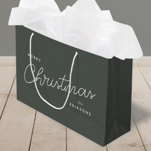 Christmas Gift Bag   Forest Green Modern Holiday 