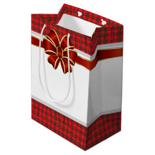 Christmas Gift Bag Plaid Bow Scottish Classic