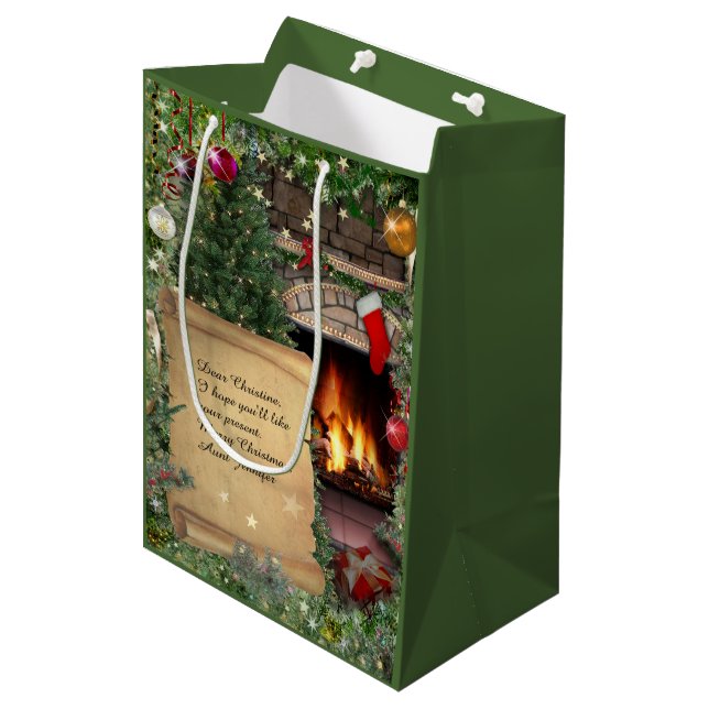 Christmas Gift Bag with Customizable Letter (Front Angled)
