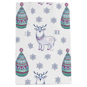Christmas Gift Bag with Deer and Fir Trees