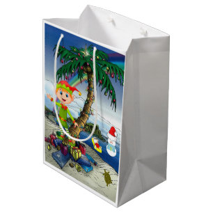 Christmas Gift Bags Elf, Beach Bum Santa