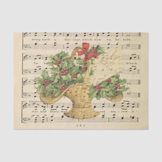 Christmas Gift Basket Music Sheet Decoupage (Front)