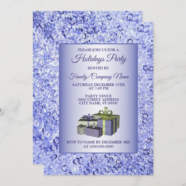 Christmas Gift Blue Shiny Crystal Sparkle Holidays Invitation (Front/Back)