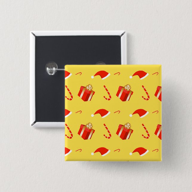 Christmas gift box Santa hat candy cane 2 Inch Square Button (Front & Back)