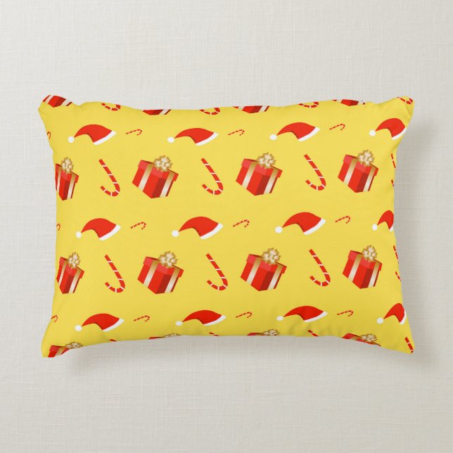 Christmas gift box Santa hat candy cane Accent Pillow (Front)